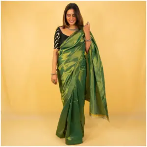 Metallic Sea Green Dyed Tissue Saree - AmbarTaara Designs