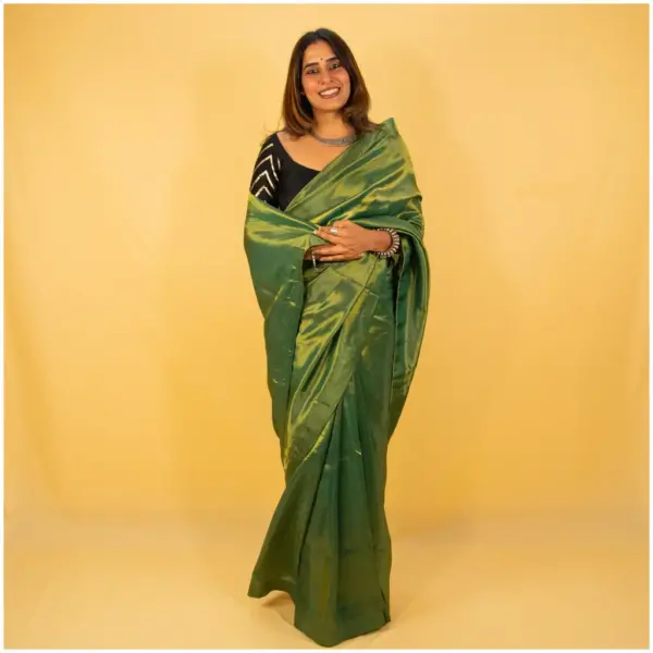 Metallic Sea Green Dyed Tissue Saree - AmbarTaara Designs