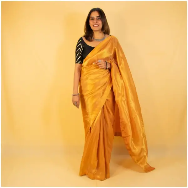 Rust Gold Dyed Tissue Saree - AmbarTaara Designs