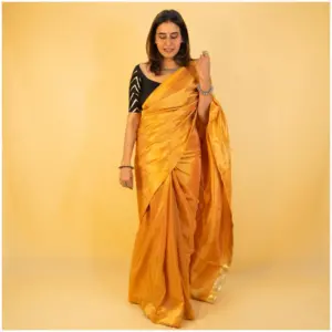 Rust Gold Dyed Tissue Saree - AmbarTaara Designs