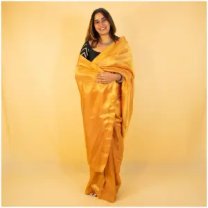 Rust Gold Dyed Tissue Saree - AmbarTaara Designs