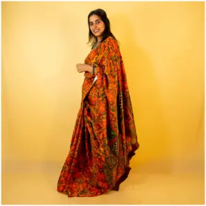 Orange Red Maroon Pure Tissue Georgette Saree - AmbarTaara