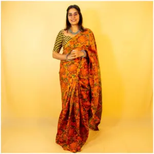 Orange Red Maroon Pure Tissue Georgette Saree - AmbarTaara