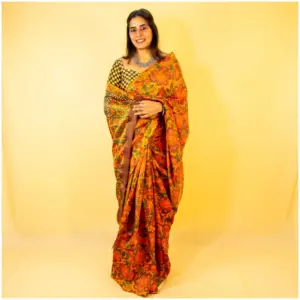 Orange Red Maroon Pure Tissue Georgette Saree - AmbarTaara