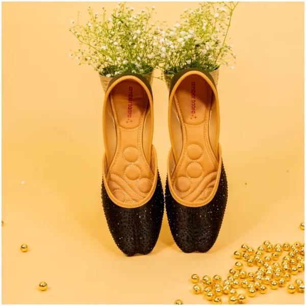 Traditional Footwear Jutti - Silk Black - AmbarTaara Designs