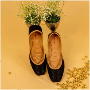 Traditional Footwear Jutti - Silk Black - AmbarTaara Designs