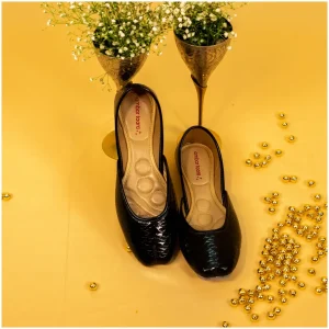 Traditional Footwear Jutti - Black Textured - AmbarTaara Designs