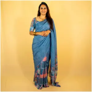 Blue Grey Pure Kota Doria Saree - AmbarTaara Designs