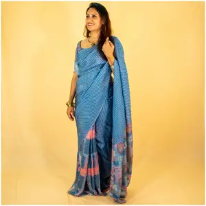 Blue Grey Pure Kota Doria Saree - AmbarTaara Designs