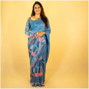 Blue Grey Pure Kota Doria Saree - AmbarTaara Designs