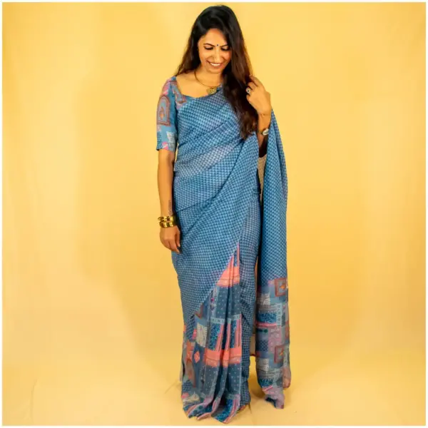 Blue Grey Pure Kota Doria Saree - AmbarTaara Designs