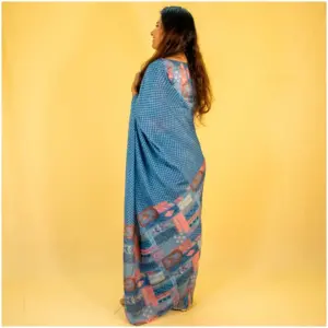 Blue Grey Pure Kota Doria Saree - AmbarTaara Designs