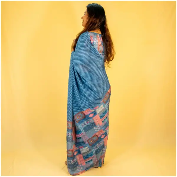 Blue Grey Pure Kota Doria Saree - AmbarTaara Designs