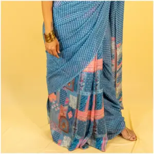 Blue Grey Pure Kota Doria Saree - AmbarTaara Designs