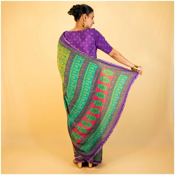 Purple Green Pure Crepe Saree - Anokhi - AmbarTaara Designs