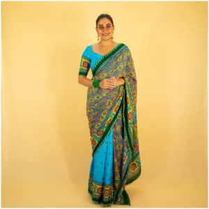 Teal Green Pure Crepe Saree - Ambar - AmbarTaara Designs