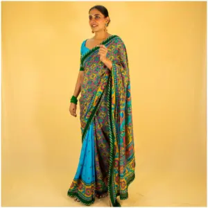 Teal Green Pure Crepe Saree - Ambar - AmbarTaara Designs