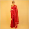 Self Printed Red Neon Organza Saree - AmbarTaara Designs