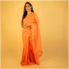 Self Printed Orange Neon Organza Saree - AmbarTaara Designs