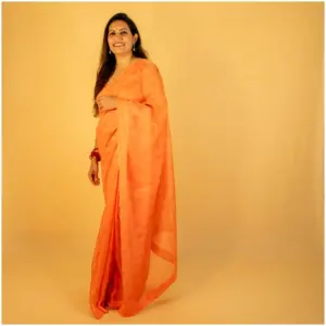 Self Printed Orange Neon Organza Saree - AmbarTaara Designs