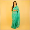 Self Printed Turquoise Green Neon Organza Saree - AmbarTaara Designs