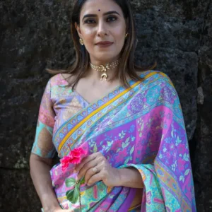 Pastel Pink Lavender Pure Crepe Saree - AmbarTaara Designs