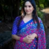 Blue Pink Pure Crepe Saree - Mahi - AmbarTaara Designs