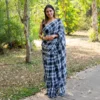 Black White Checks Mul Cotton Gamcha Saree - AmbarTaara Designs