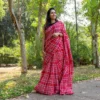 Red White Checks Mul Cotton Gamcha Saree