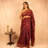 Maroon Navy Blue Pure Crepe Saree - Spoonflower - AmbarTaara Designs