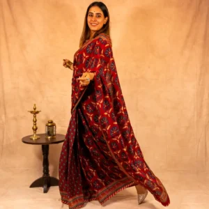 Maroon Navy Blue Pure Crepe Saree - Spoonflower - AmbarTaara Designs
