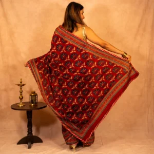 Maroon Navy Blue Pure Crepe Saree - Spoonflower - AmbarTaara Designs