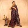 Navy Blue Maroon Pure Crepe Saree - Spoonflower