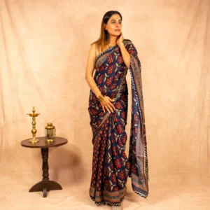 Navy Blue Maroon Pure Crepe Saree - Spoonflower