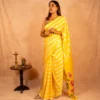 Yellow White Strips Satin Georgette Saree - Bouganvillea - AmbarTaara Designs